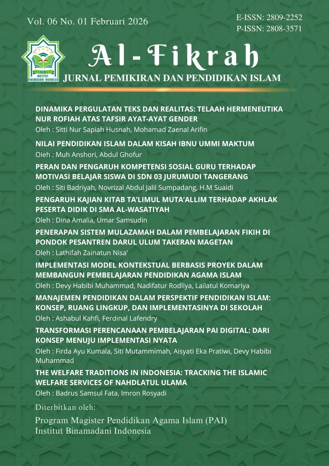 					View Vol. 6 No. 1 (2026): alfikrah
				